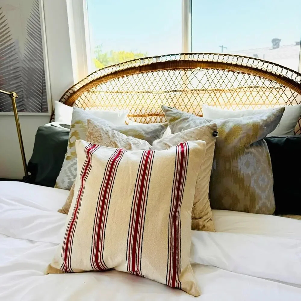 POTTERY BARN Red Black Tan Cream Bold Stripe Pattern Pillow Case Sham 20